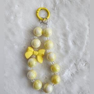 Yellow Beaded Bracelet with Bow Phone Charm Phone Chain